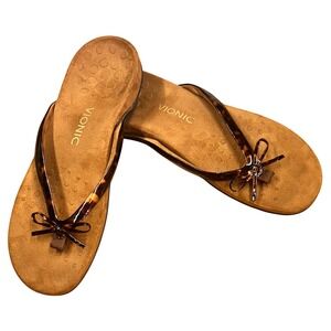 Vionic Bella II Tortoise Bow Thong Sandals Size‎ 11 Comfort Walking
